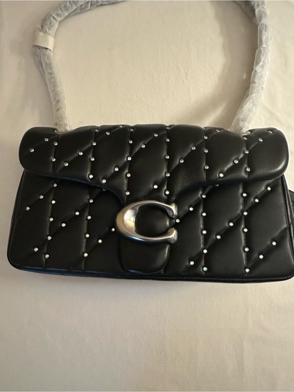 Coach TABBY 26 Black Quilted Nappa leather with crystal rivets shoulder Bag